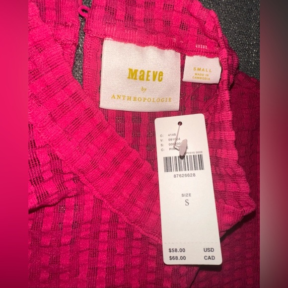 NWT Maeve Anthropologie Sz S Pink Sheer Mesh Mock Neck Short Sleeve Blouse Women - Picture 4 of 7